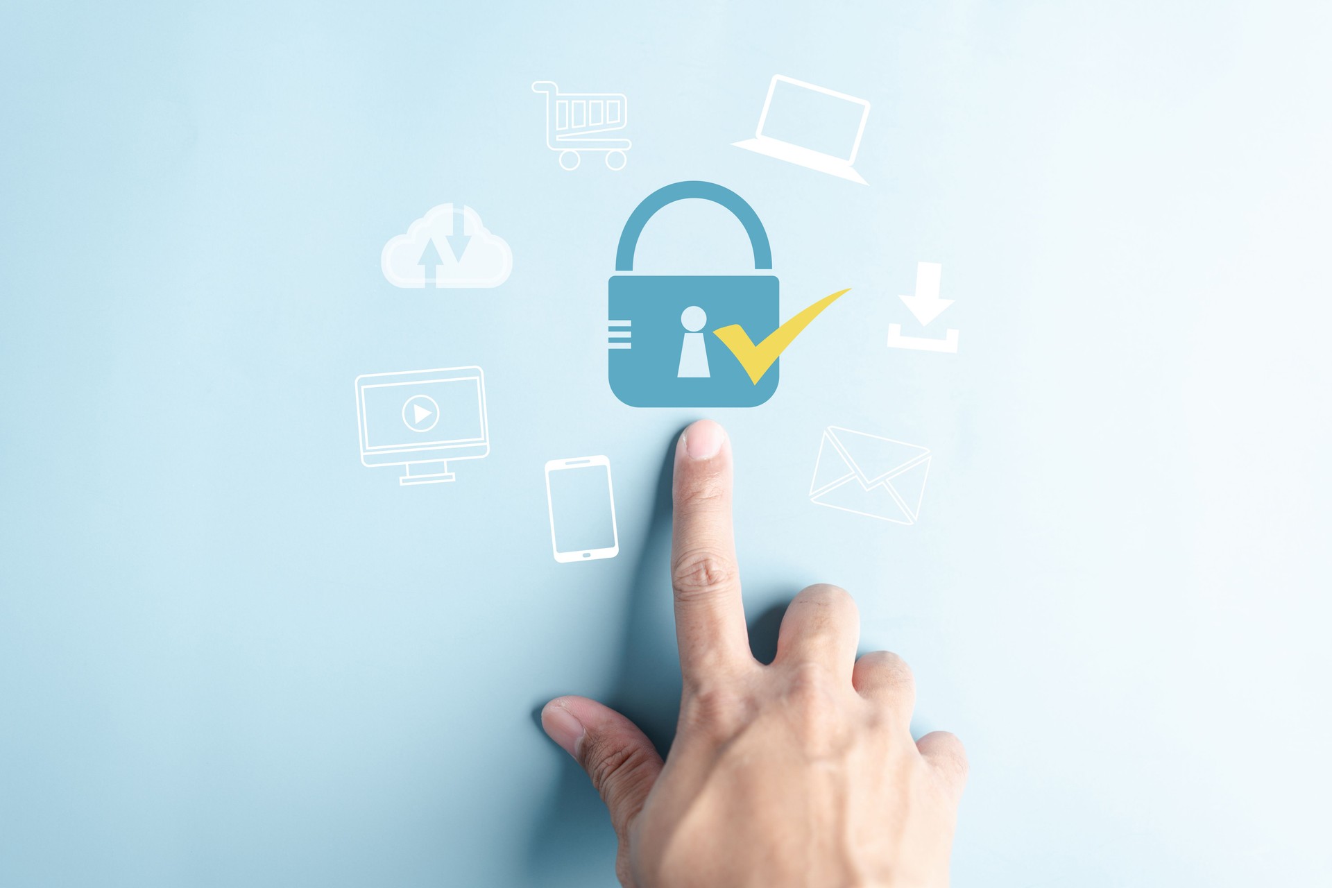 Cybersecurity and privacy sensitive data. Business leaders using internet network security technology. businessman locking down personal data on their smartphone, cyber security concept.